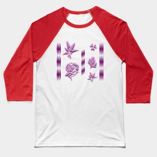 Lilies and roses carved in stone on dark violet background Baseball T-Shirt